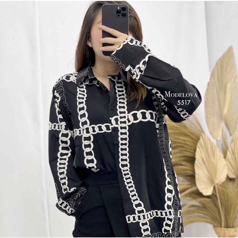 MDLV ~ 5517 BIG CHAIN SHIRT // KEMEJA LENGAN PANJANG WANITA // FASHION IMPORT WANITA