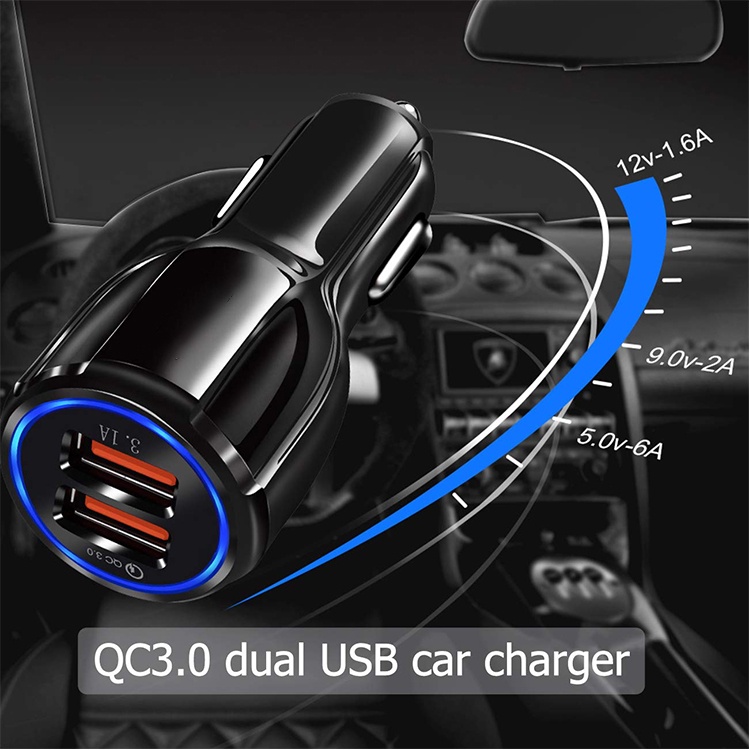 Charger Mobil Fast Charging 2 Ports USB 6A Car Charger Qualcomm Quick Charge 3.0 Mobile Phone Charging Adapter