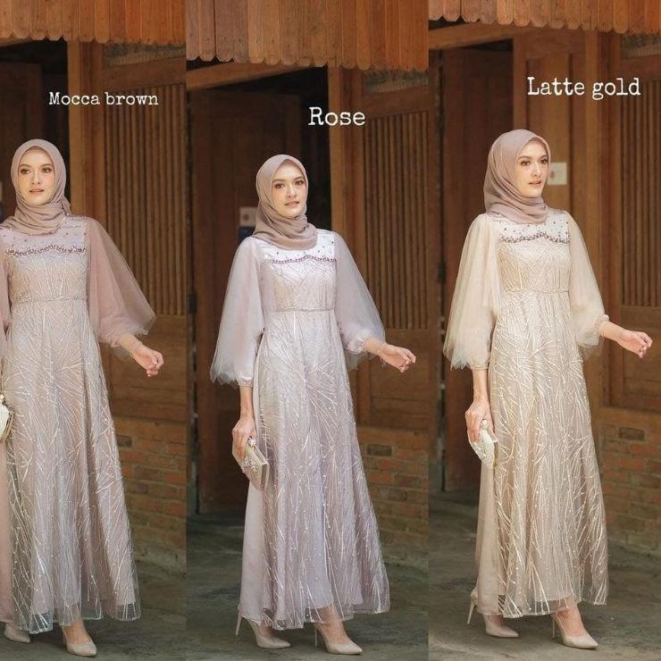 Keluaran Terbaru.. [DI JAMIN REAL PICT] ADA JUMBO Gamis Brokat Tille Mutiara Dress Brokat Terbaru Ga