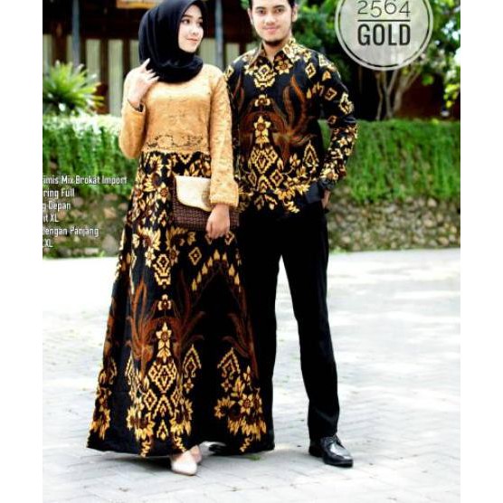 qд ☛zd❁ ЪЬ Batik Couple Gamis Brukat kombinasi batik Soga 2564 яЬдяq