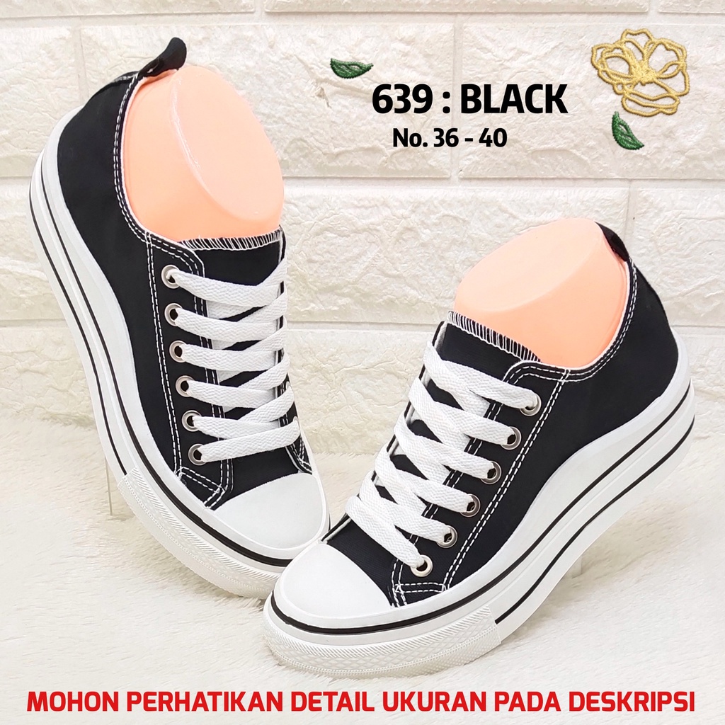 Sepatu Kuliah Remaja Perempuan 639 Sneakers Putih Cewek Kekinian SPTSW-Black