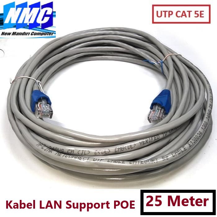 Kabel Lan 25 Meter Grey UTP Cat5E / UTP CAT 5E RJ45 + Plugboot