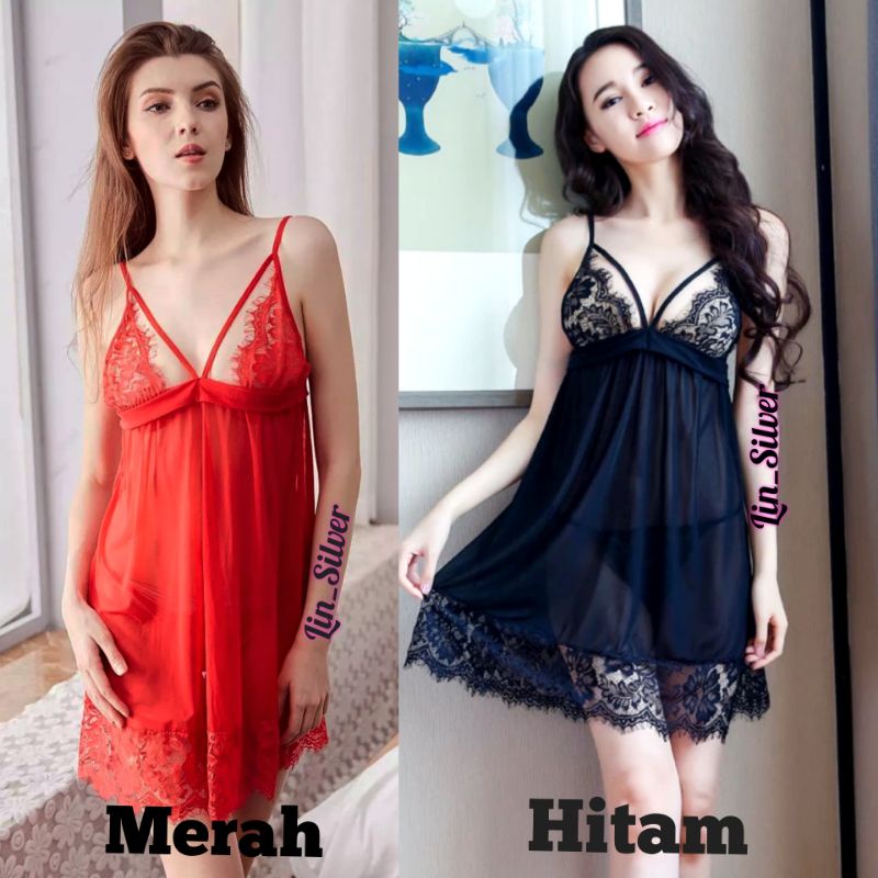 Lingerie Dress Gaun Cantik Wanita Baju Tidur Transparan Seksi - Sexy Longnight Dress Baby Doll S M L