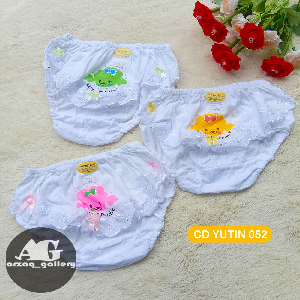 3 Pcs - CD YUTIND KIDS 052 RENDA | Celana dalam anak renda dasar putih | CD Anak perempuan / Celana Dalam Bayi / Cd Renda  / Cd Anak / Celana