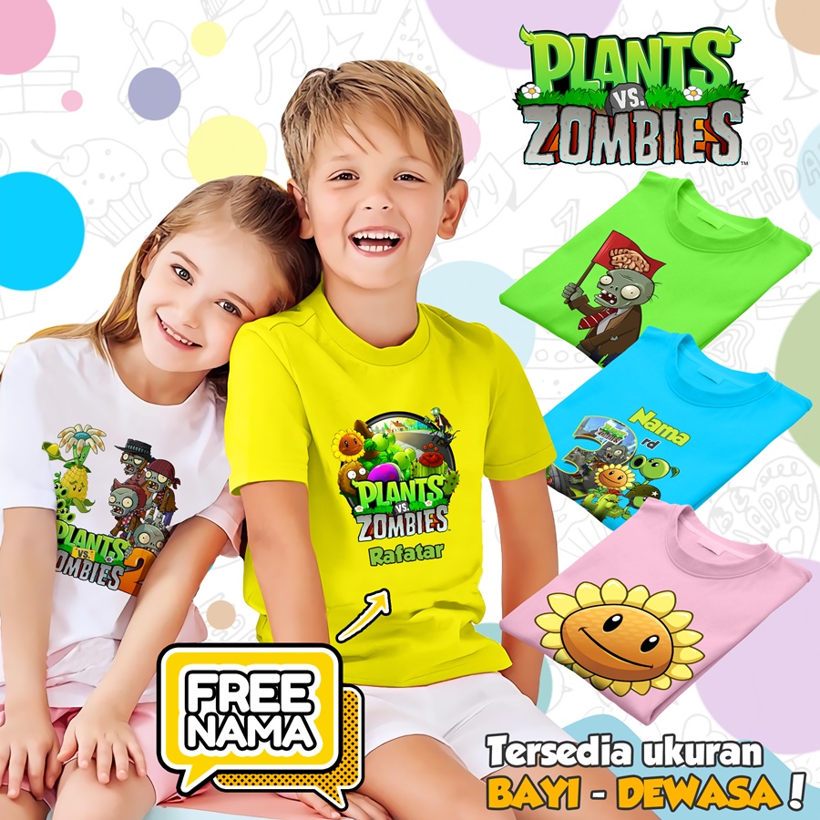 [FREE NAMA!!] Baju Kaos COUPLE  ANAK DAN DEWASA PLANTS VS ZOMBIES BANYAK MOTIF