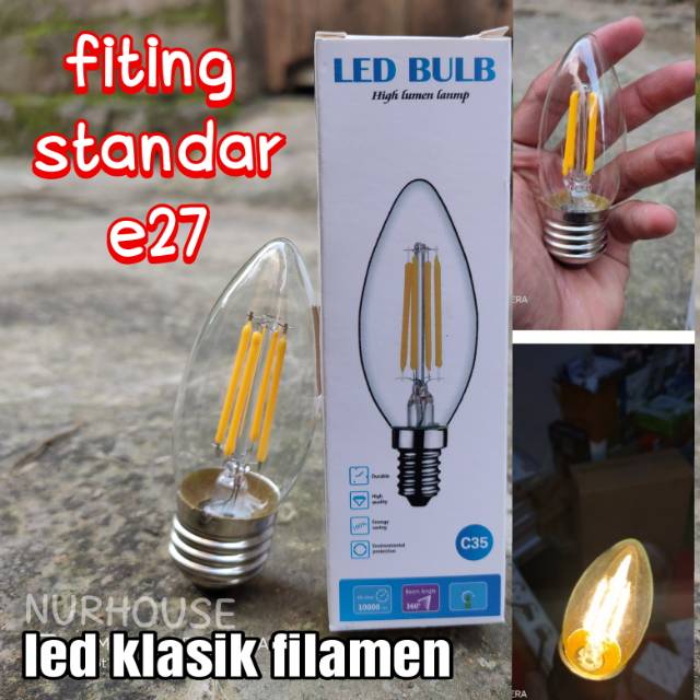 lampu led klasik filamen 4 watt edison fiting standar e27 lampu cafe  vintge