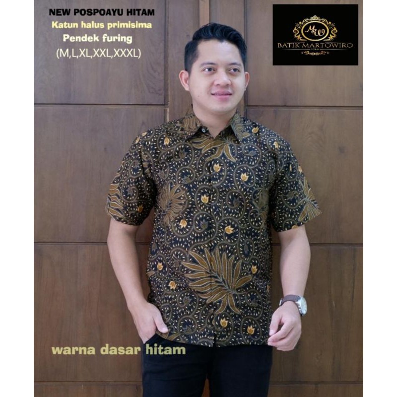 Kemeja Batik Lengan Pendek Warna Hitan Batik Pendek Hitan Bahan Katun Batik Lapis Furing POSPOAYU