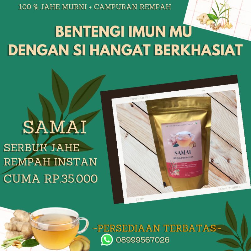 

Minuman Instan Serbuk Jahe Rempah "SAMAI"100%Original dari Jahe dan Rempah Asli