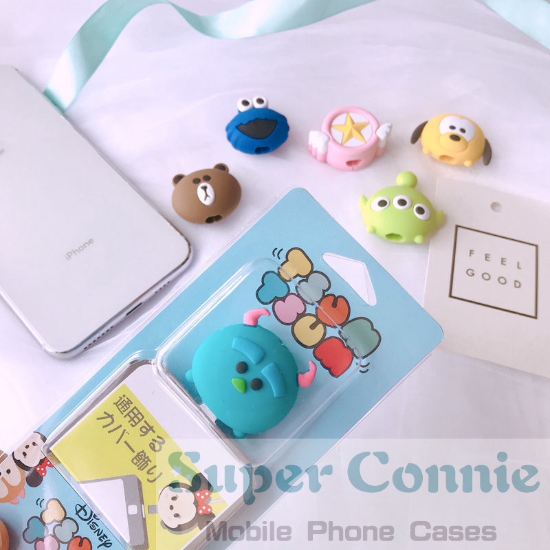1pc Pelindung Kepala Kabel Datacharger Usb Model Kartun Beruangelmo Untuk Iphoneandroid