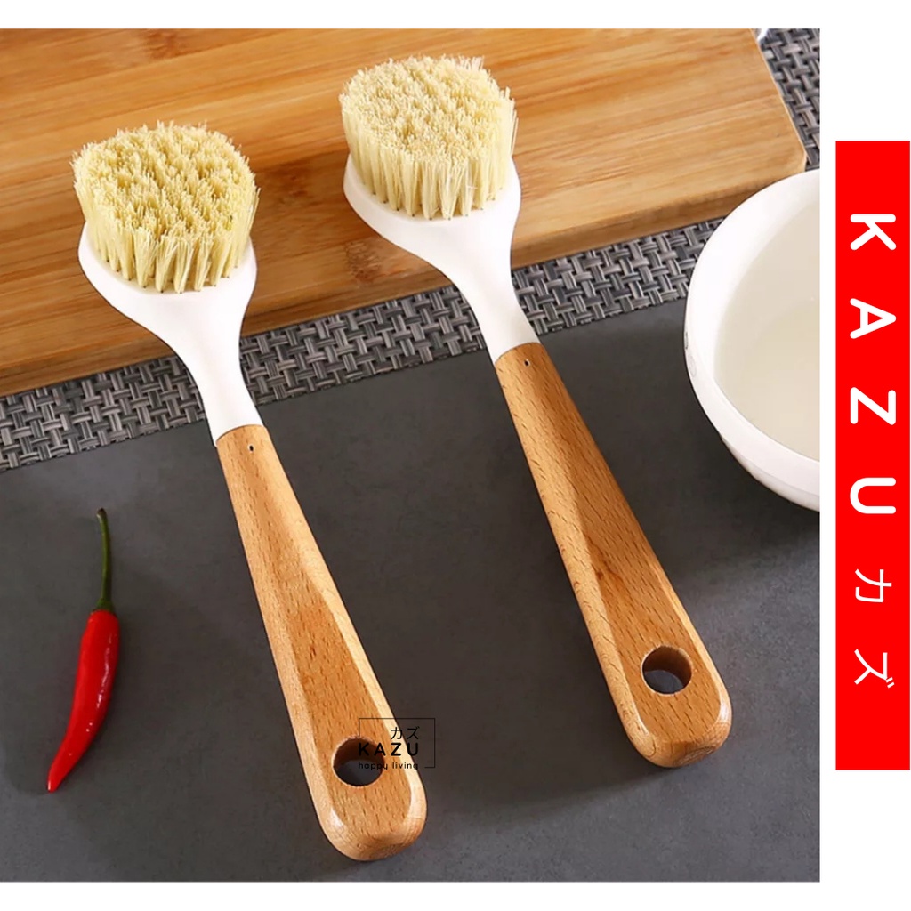 KAZU KHL236 Sikat Cuci Piring Gagang Kayu Pembersih Dapur Serbaguna Panci Wajan Kompor