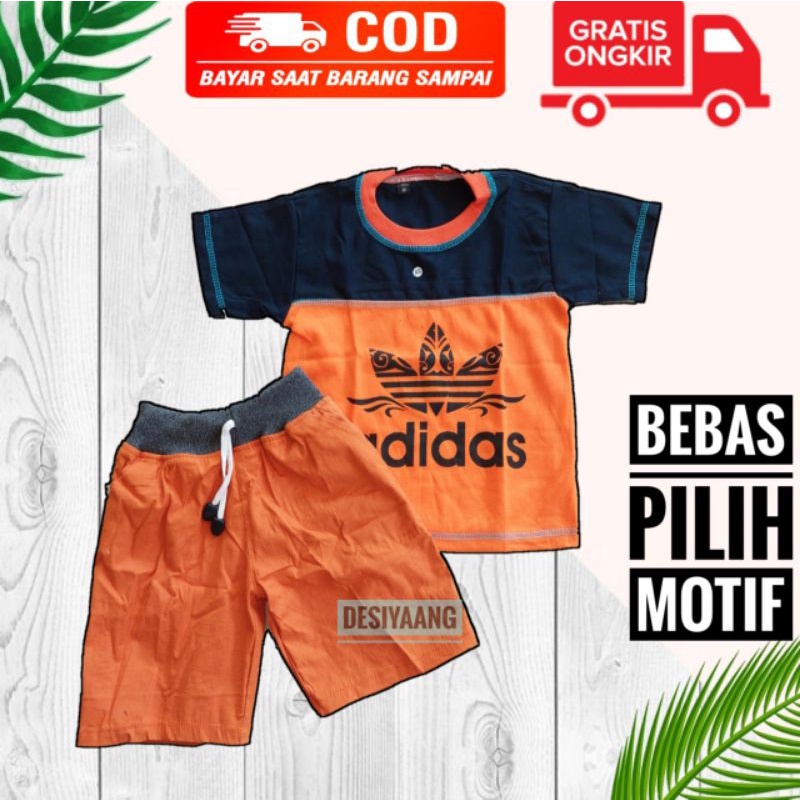 SET ANAK Laki Laki KAOS Oblong Two Tone DAN CELANA Pendek RIB MOTIF Size S Usia 3-4  Tahun