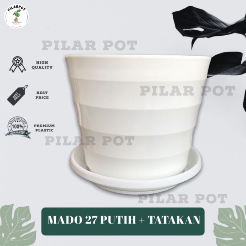 pot bunga tanaman Mado putih 22cm lovenia + tatakan putih 8027