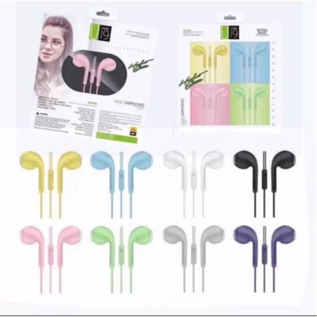 Headset Glossy / Handsfree U19 macaron / Earphone Macaroon Mate Color Hifi MEGA BASS