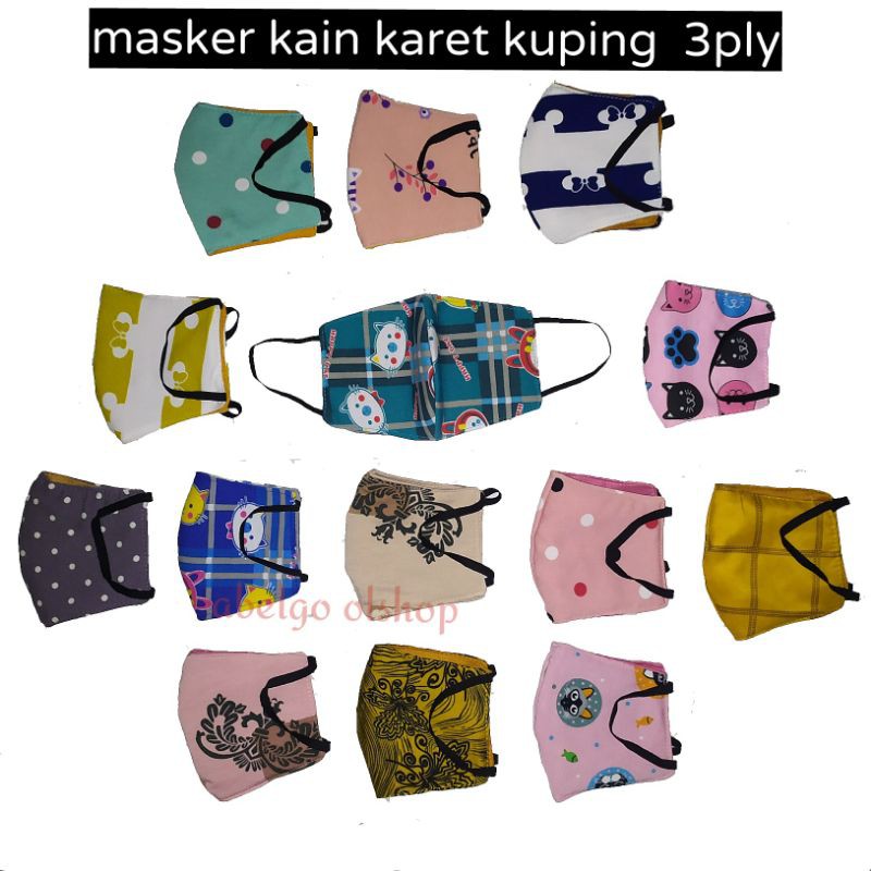 GROSIR MASKER- masker kain earloop 3ply motif /masker kain 3 lapis/masker kain karet kuping