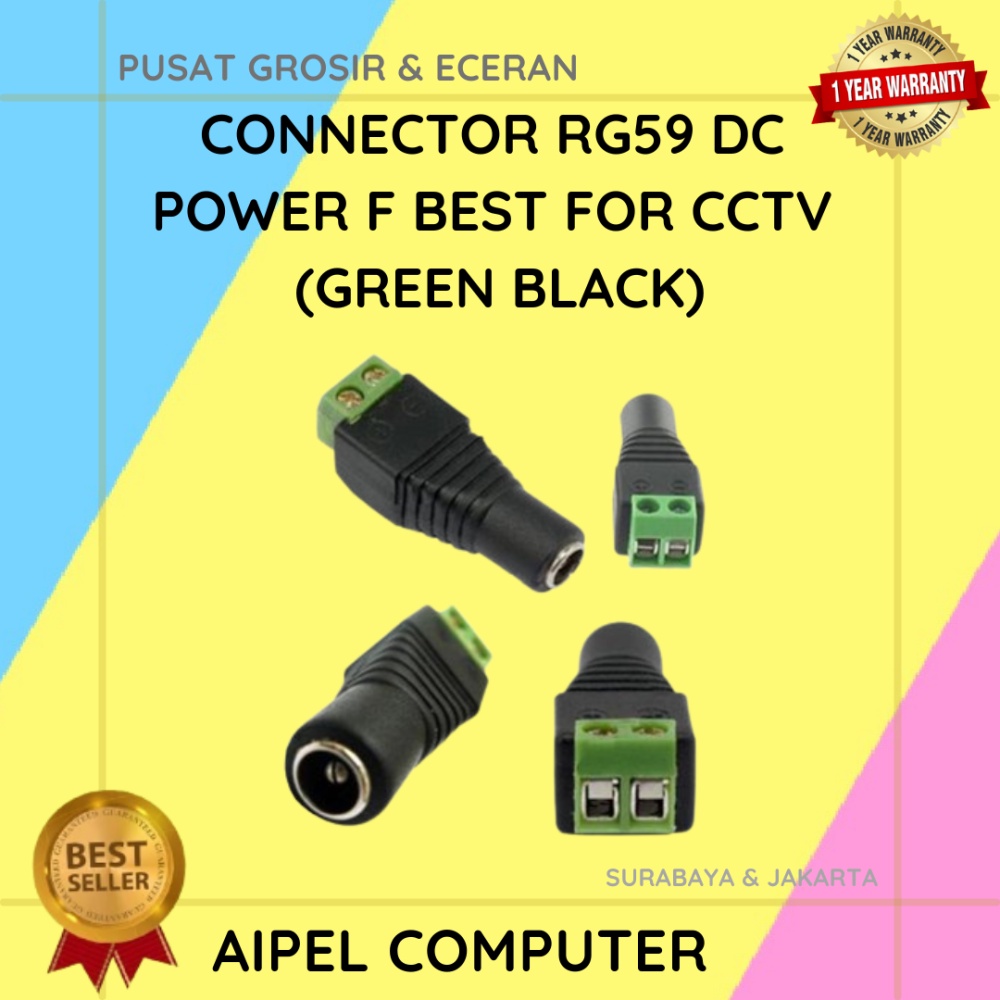 RG59F | CONNECTOR RG59 DC POWER FEMALE BEST FOR CCTV (GREEN BLACK)