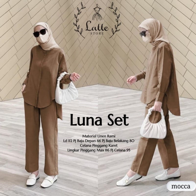 Luna One Set Kemeja Wanita/ Setelan Jumbo Ld112cm Katun Rami / Setelan Polos Terbaru 2022 / Baju Setelan Wanita Kekinian