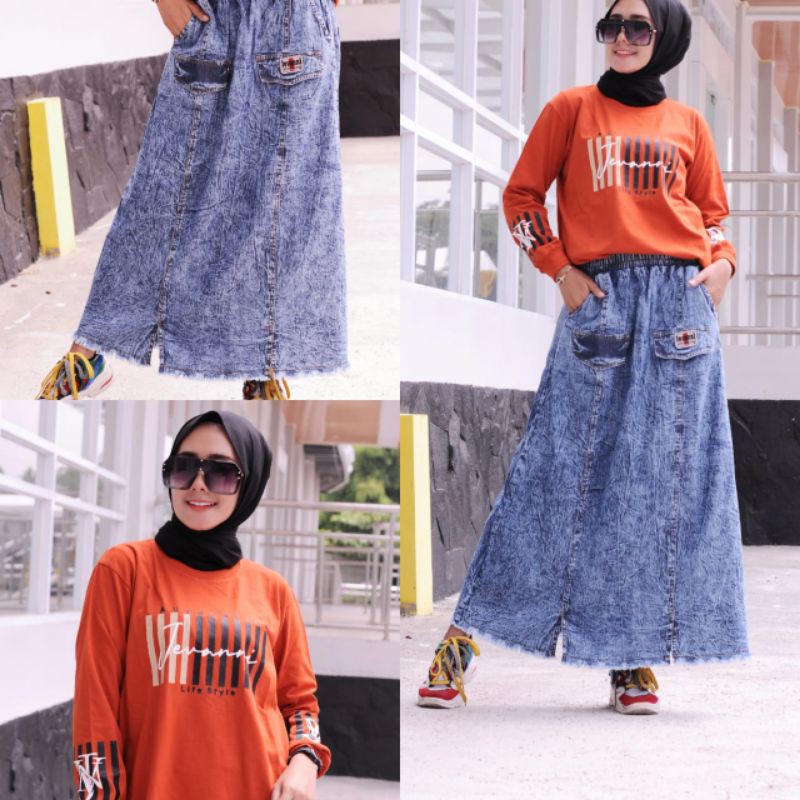 ❣️ Set Rok Jeans + Kaos Combed Jevanni