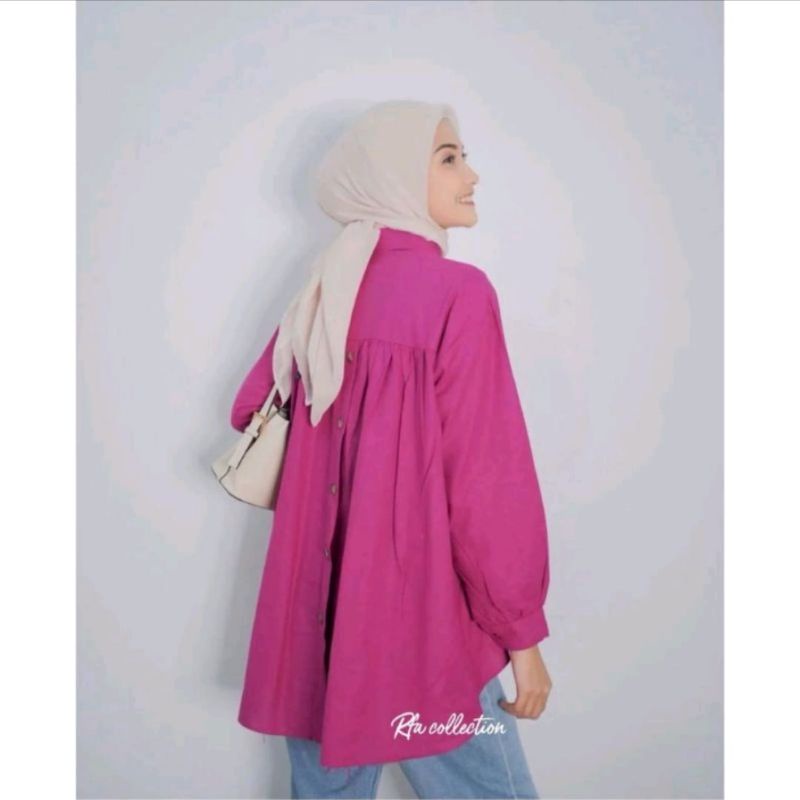 Kemeja Linen wanita karina shirt /kemeja wanita kncing depan belakang