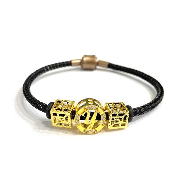 Gelang Tali Pandora Set Liontin Emas Asli Kadar 875 Huruf Y Variasi