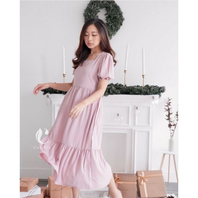 natasha dress warna sage green | dress casual, long dress, bumil friendly by calicia clothing