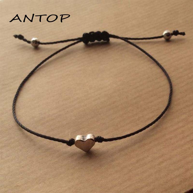 2pcs Gelang Tangan Pasangan Desain Hati Warna Hitam Putih Untuk Wanita