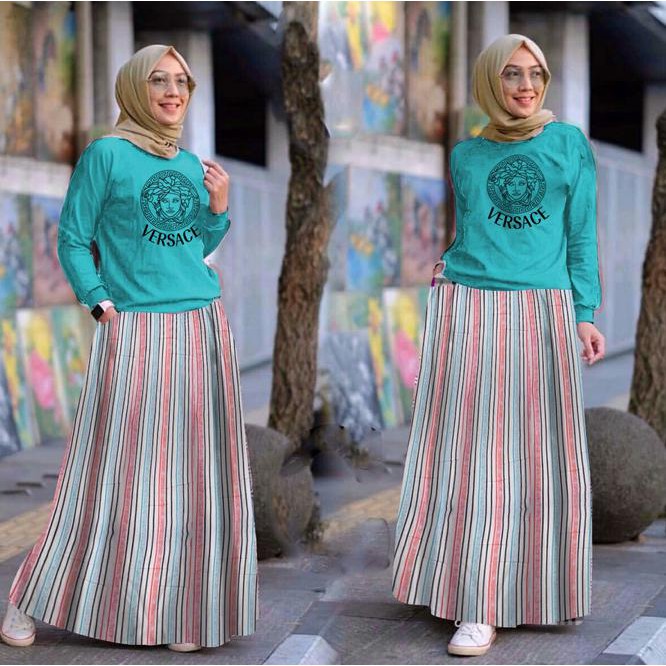 Setelan Rok Serena Versace - Hijau Tosca "Harga Promo"