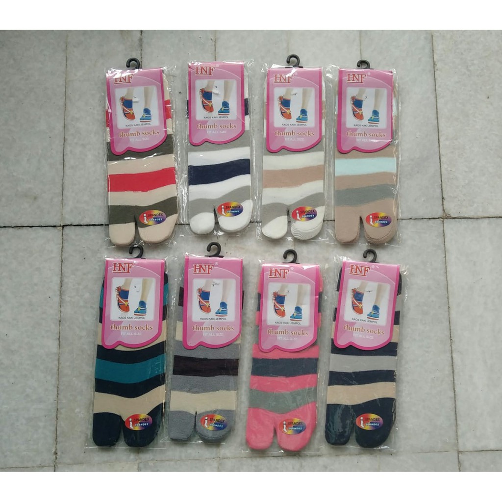 Kaos kaki jempol polos warna belang strip mata kaki