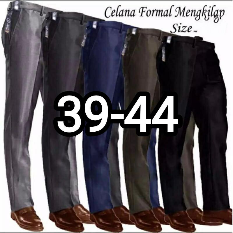 Celana Formal Pria Dasar Mengkilap METALIK Slimfit / Kantor Kerja Panjang jumbo 39-44