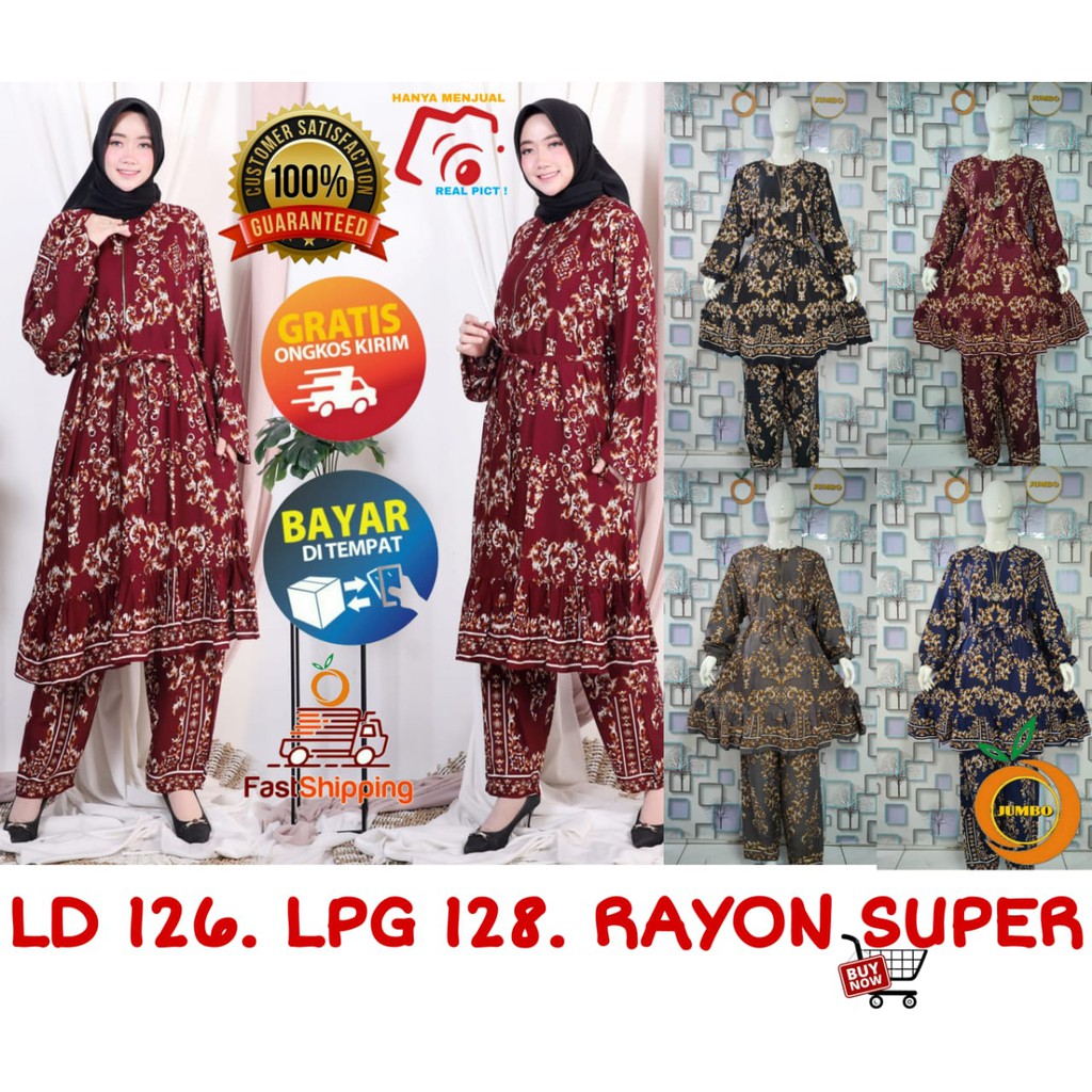 Setelan Jumbo LD 120 Motif Batik Sultan SOSEYE One Set Long Tunik Celana Kulot Terbaru