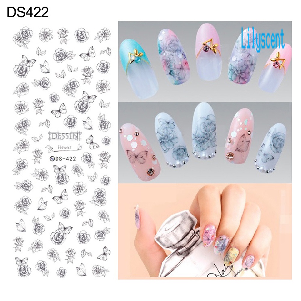 Lily Stiker Decal Transfer Air Motif Bunga / Kupu-Kupu / Kembang Api Untuk Dekorasi Nail Art / Manicure