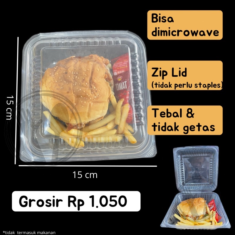 FOOD PACK FOODPACK SIZE UKURAN L LARGE BENTO BENING TANPA SEKAT TRANSPARAN BENING