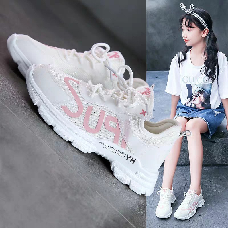 Sepatu running wanita sneakers tali putih cewek surat bernapas impor murah