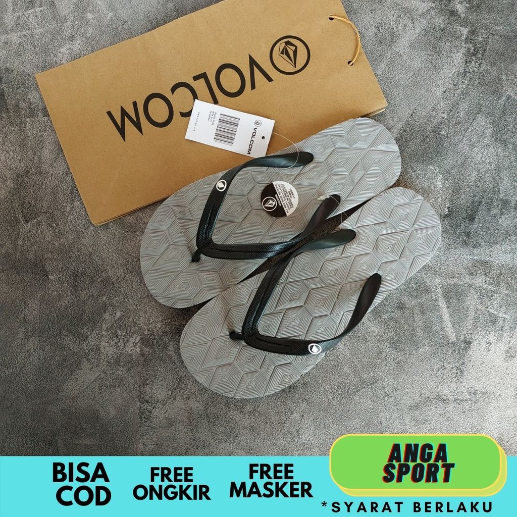 SANDAL PRIA JEPIT VOLCOM / SENDAL DISTRO KASUAL COWOK CEWEK / SANDAL SURFING MOTIF SEGITIGA ABU