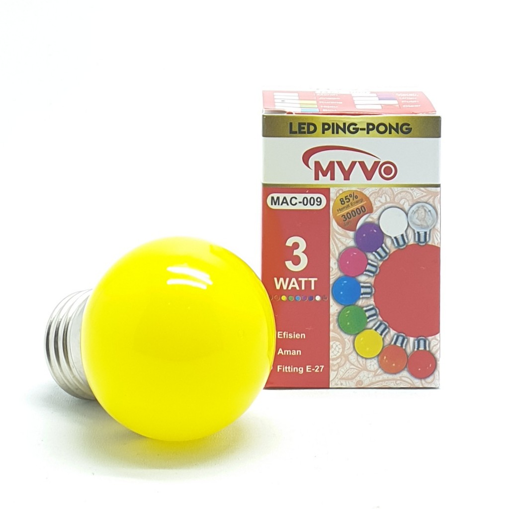 Myvo Yellow Lampu Led Ping Pong 3W E27 Warna Kuning Yellow / Lampu Dekorasi