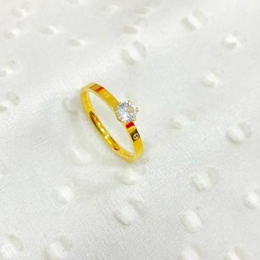 Cincin wanita berlapis emas mata satu simple gold dan rose gold