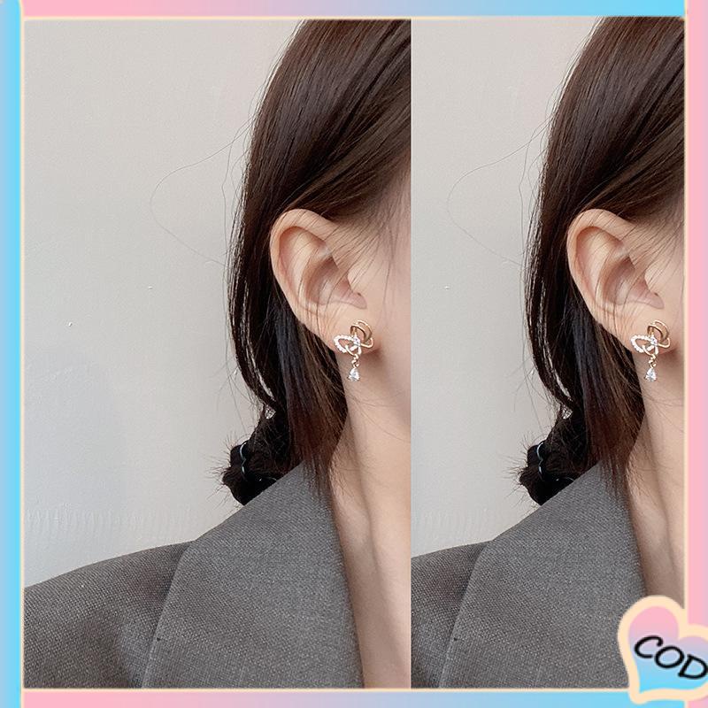 COD❤️ 1 pasang anting stud kristal busur-A.one