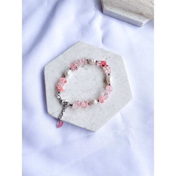 Gelang Batu Alam/Gelang Batu Pecah/Gelang Mutiara/Gelang Wanita Korea/Gelang Etnik Simpel-Water Melon (Pm)