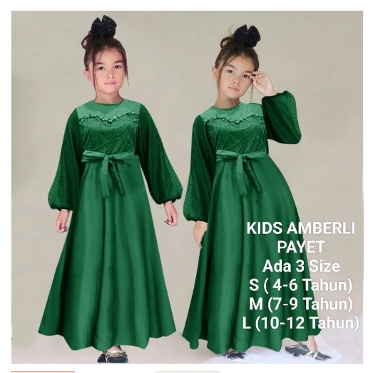 Gamis Terbaru Anak Perempuan Maxi Amberli Kids 4-12 Tahun Moscrepe Mix Brokat Import