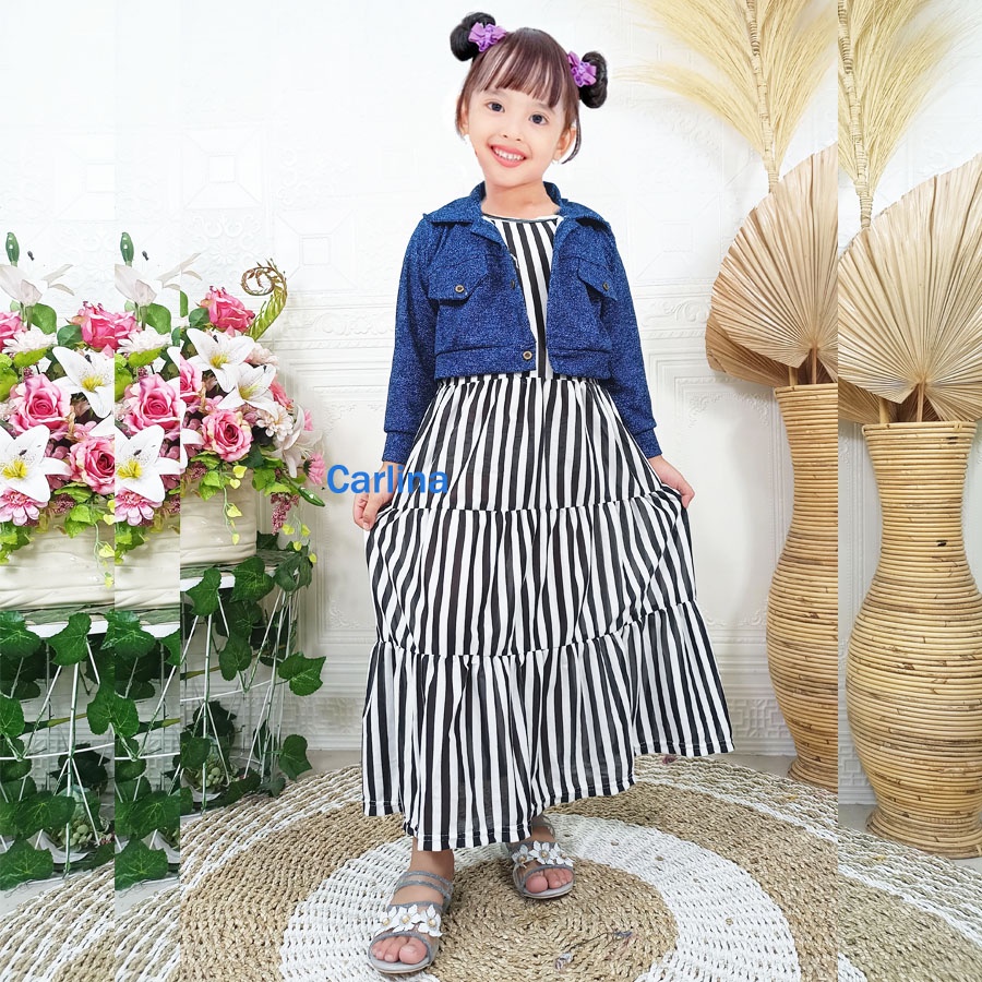 DRESS VANILA KIDS ROMPI DENIM INNER SALUR ANAK 2-12tahun CARLINA