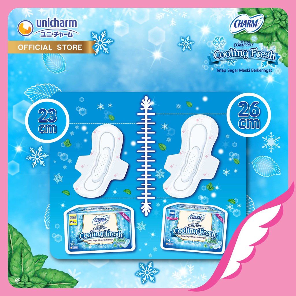 Charm Pembalut Safe Night Ukuran 23cm 29cm 35cm 42cm dan Cooling Fresh Free 2pads