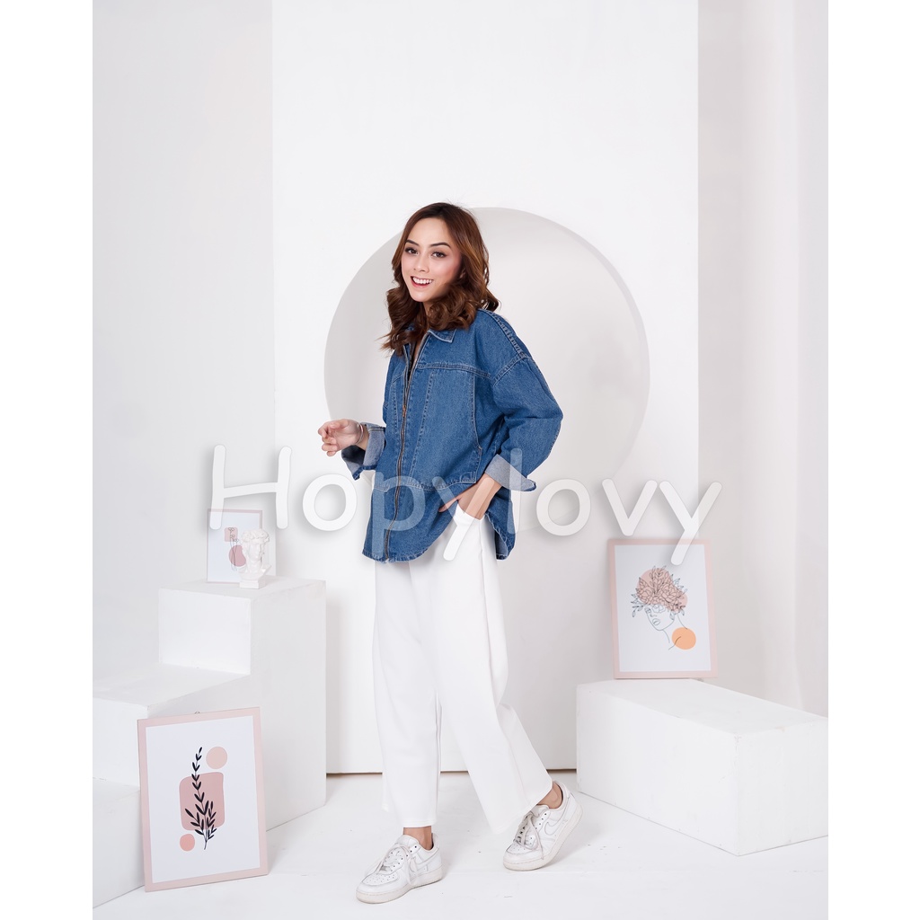 HOPYLOVY Jaket Jeans Wanita Oversize Kekinian Kamela