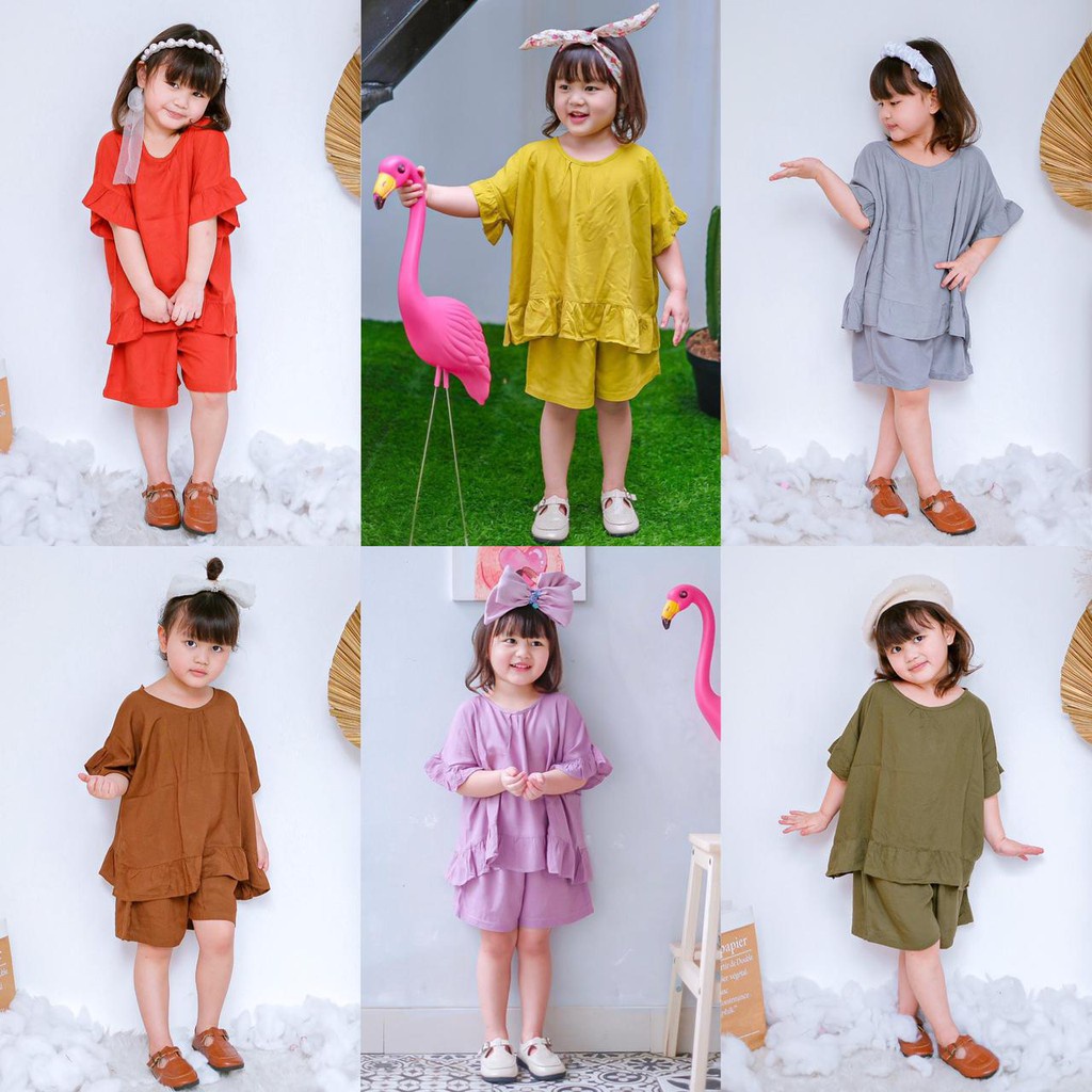 Setelan Anak Freya Polos Smilee Original Rayon Super Premium Pakaian Anak Perempuan Termurah