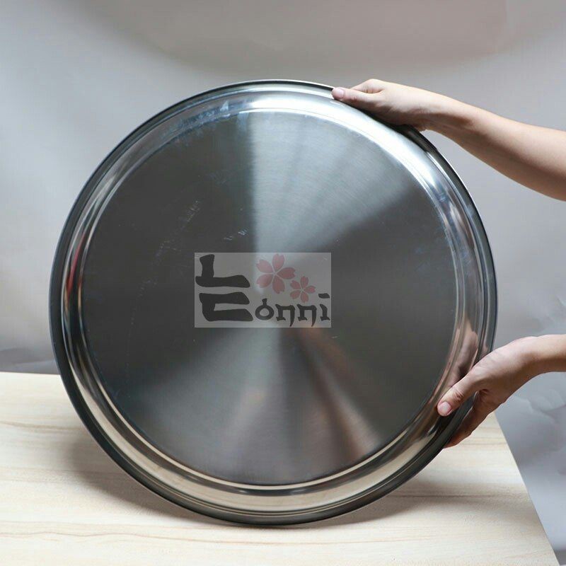 30-60cm Nampan bulat stainless murah impor wadah tumpeng kue kukus tebal polos alat dapur-3