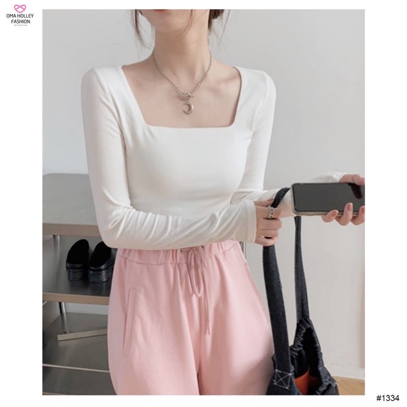 Tq88indonesia Fashion Baju Crop Wanita Lengan Panjang / Fiore Square Longsleeve Crop Top / Baju Santai Wanita / Ootd Kekinian / Outfit Citayam / Pakaian Sehari-hari