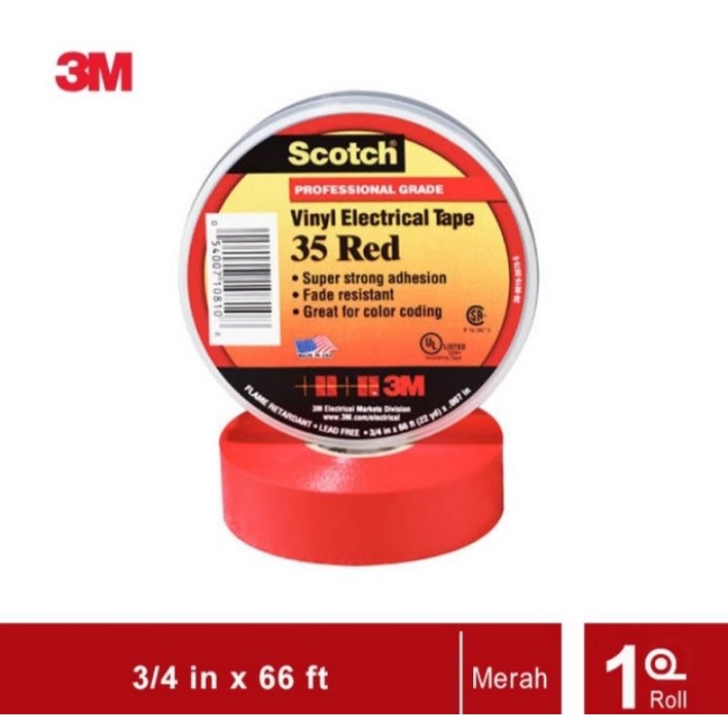 Vinyl Electrical Tape Scotch 35 Merah Isolasi Listrik Selotip Kabel Lakban Listrik Merah