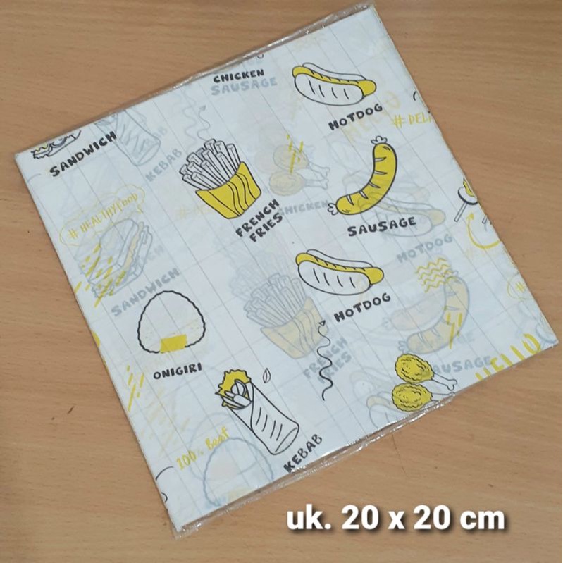 GC [ 50 pcs ] Kertas nasi laminasi kertas bungkus burger hotdog bento cake alas kue gorengan motif