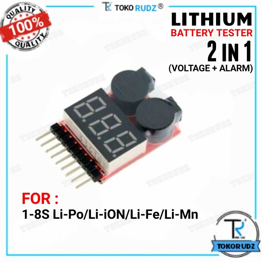 1-8S Lipo Battery Tester Low Volt Buzzer Alarm Baterai Li-Po Volt 18S