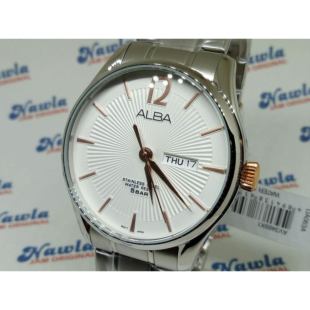 Alba AV3469X1 White Dial Rosel Gold Crown | Jam Tangan Pria AV3469