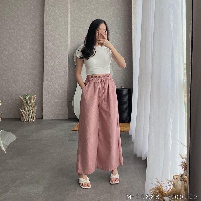 Celana Kulot Rayon Wanita Tali Panjang Kupu Highwaist Karet Pinggang