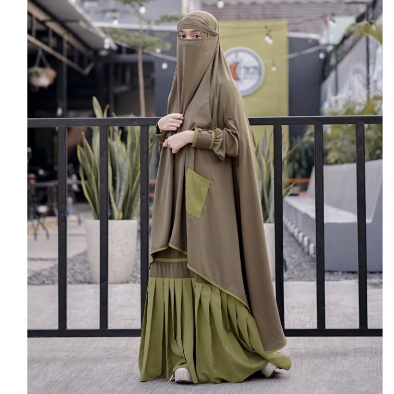 gamis syari dan khimar set syar'i Hafsah set by resvy_collection